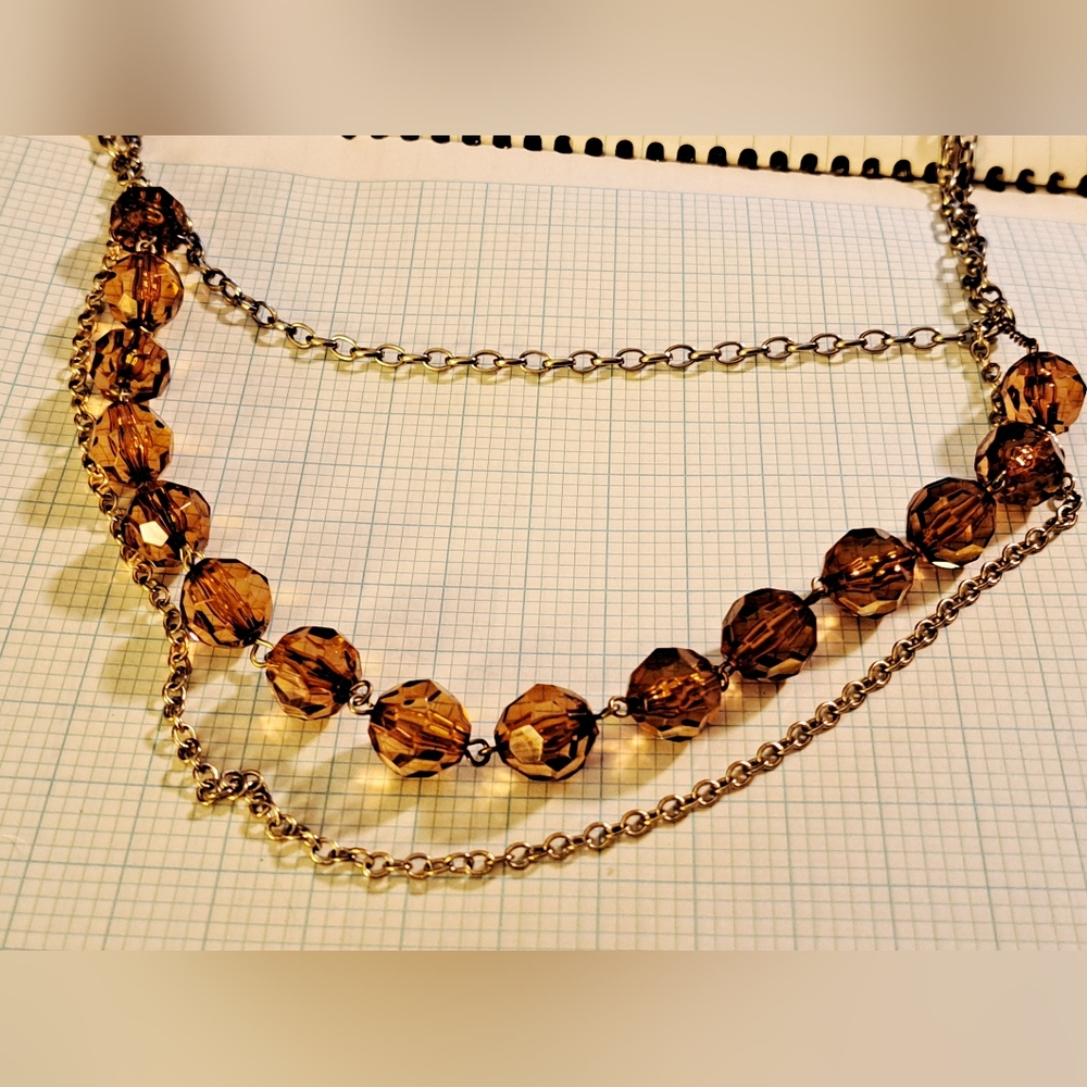 Chic Gold and Brown Beaded Necklace